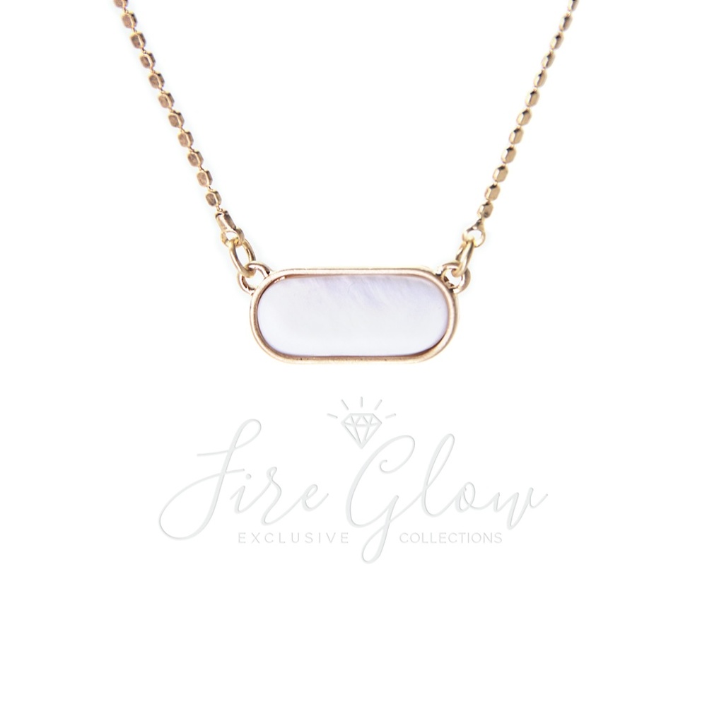 White Oval Pendant Necklace - Gold Tone